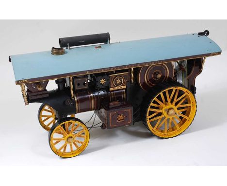 A finely built 1" scale live steam Burrell Scenic Showman's engine with single crank compound cylinders, two dynamos, two dee