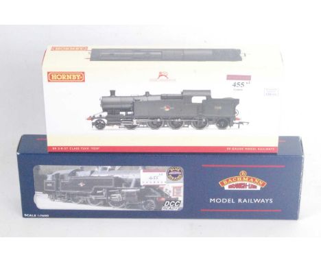 Two tank locos: Hornby R3128 BR black class 72XX 2-8-2 (box is printed 2-8-0)(M-BM); with Bachmann 32-875K Fairburn tank in p