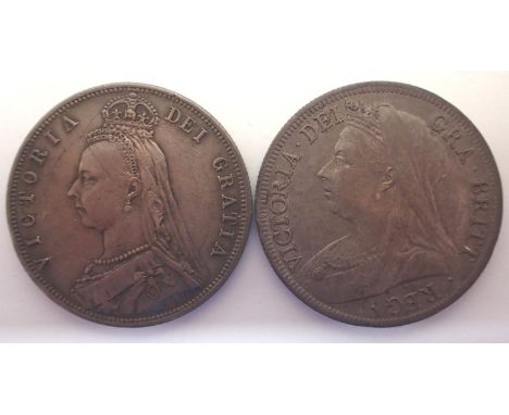 Two silver half crowns of Queen Victoria. P&amp;P Group 1 (£14+VAT for the first lot and £1+VAT for subsequent lots) 