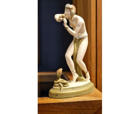 Royal Dux Porcelain 1930's Snake Charmer Figure (missing the flute) - 25cm high 