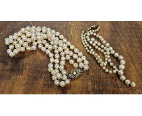Triple Row Pearl Set w/a Silver and Marcasite clasp, plus an AF set with a 9ct Gold clasp