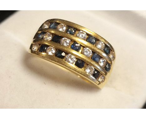 18ct Gold '750' marked Sapphire Dress Ring - size R &amp; 7.25g