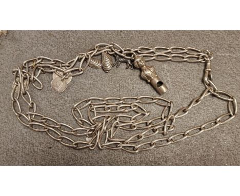 Silver Hallmarked (to each chain link) Pocketwatch Chain w/charms - total weight 179g