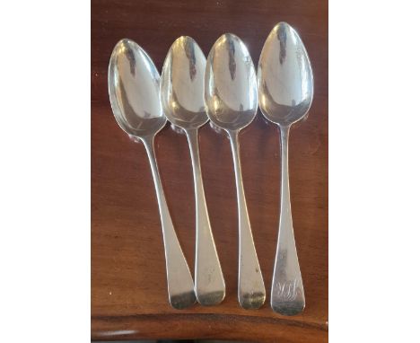 Silver Hallmarked Georgian Antique Set of Four Cutlery Spoons - 253g