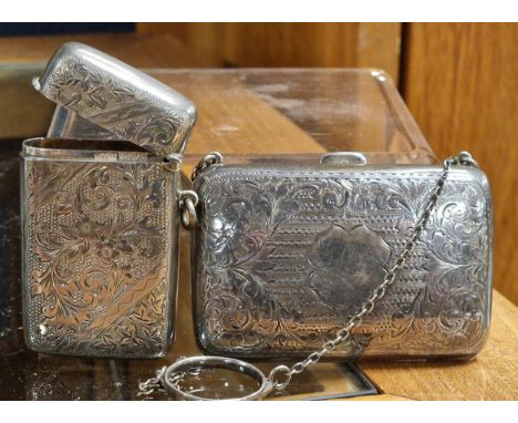 Silver Hallmarked Antique Vesta Case (Chester 1905) and Silver Purse - total weight 98g