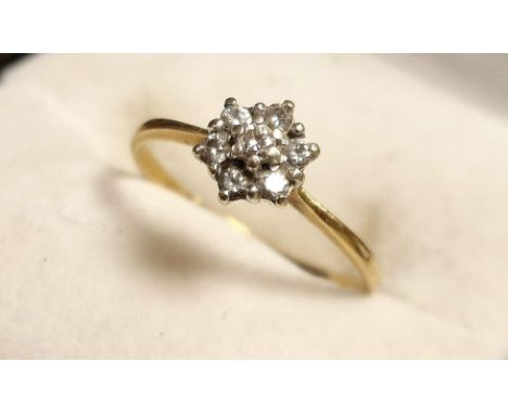9ct Gold &amp; Diamond Floral Cluster Ring, size R+0.5