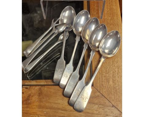 Georgian Silver Set of Five Spoons + Sugar Tongs Silver Pair - combined weight 133g