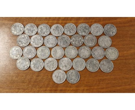 Silver Half Crown Coin Collection, 1921 to 1946 - 446g total