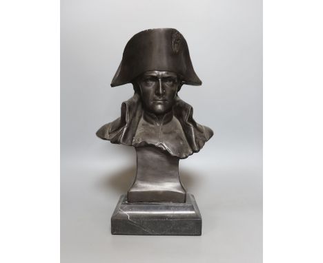 A bronze portrait bust of Napoleon, bearing script mark verso Lecomte 82, on marble plinth, 36cm