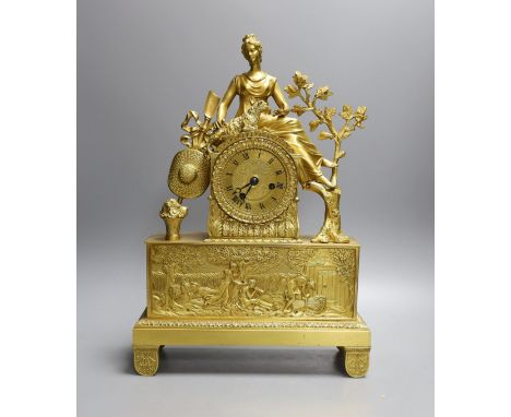 A decorative ormolu mantle clock with Shepardess - 40cm high