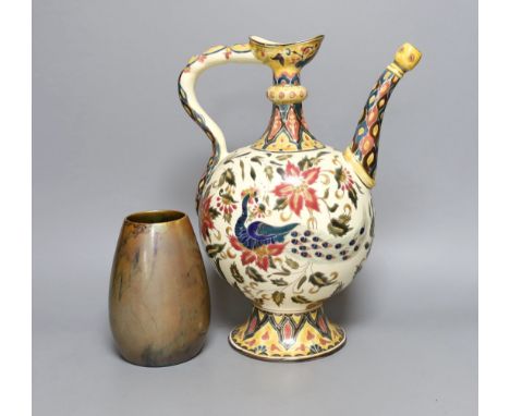 A Zsolnay ewer, 31cm tall, and a 1930's Zsolnay lustre vase