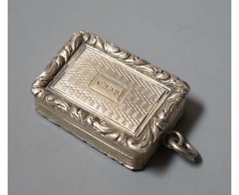 A George IV engine turned silver rectangular vinaigrette, Thomas Shaw, Birmingham, 1824, 33mm.