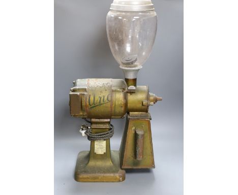 A vintage Uno Company Ltd. type 45 coffee grinder, 78cm tall