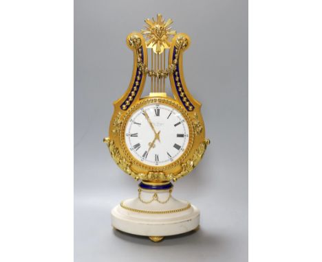A French Empire-style lyre-shape mantel clock by Larigne, Paris, 38cm