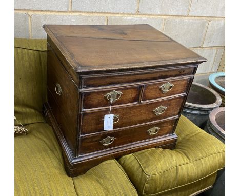 A 19th century oak box commode with dummy drawer front, width 56cm, depth 45cm, height 49cm