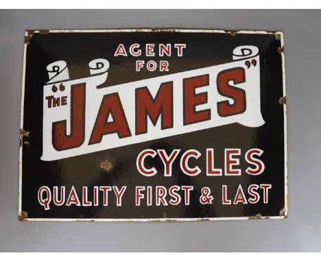 An enamel James Cycles advertising sign, 31 x 43cm