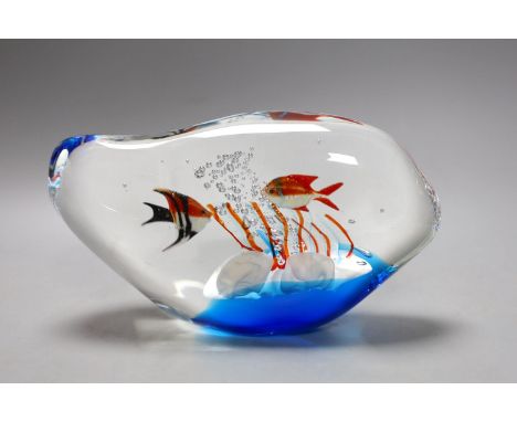 A late 20th century free form glass lamp work aquarium paperweight, indistinctly signed