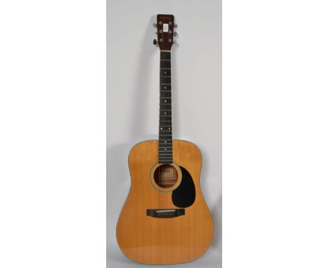 An original vintage Arbiter steel stringed acoustic guitar with ebonised fingerboard and faux mother of pearl fretboard inlay