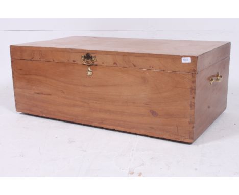 A large 20th century Anglo - Indian trunk hardwood - camphor? trunk with hinged top above.  H38cm x W102cm  x D57cm
