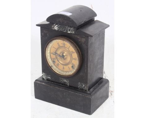 A 20th century slate and marble mantel clock with gilt decorated dial. H31cm x D22cm