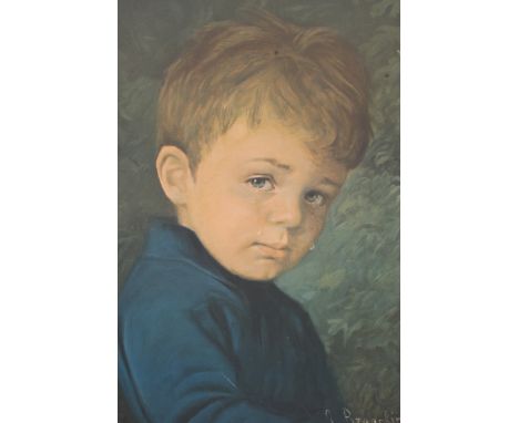  Retro Crying Boy print in original retro frame by Giovanni Bragolin ( Italian, 1911-1981 ) half length portrait of a young b