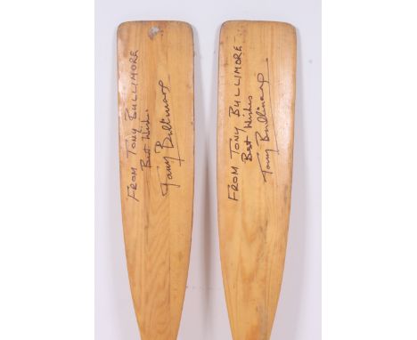 A pair of wooden oars from Tony Bullimore, the renowned Bristol sailor famous for being rescued after capsizing during the 19