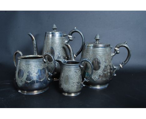 An early 20th century silver plated tea service comprising teapot, coffee pot, milk and sugar bowl