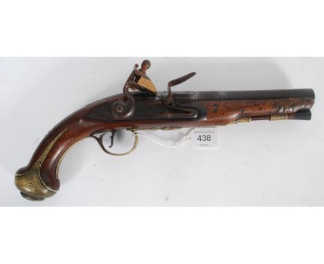 A 19th century officers flintlock pistol by Brander & Potts.  The lockplate marked ' Brander ' Brass furniture well foliated 