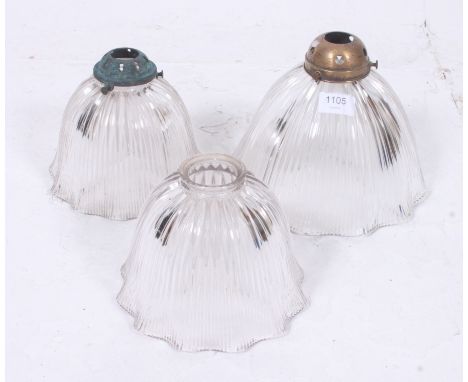 A collection of three 1930's Holophane glass lamp / light shades.  Height 17cm