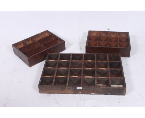 A collection of 3 vintage early 20th century wooden panelled Industrial pigeon hole storage cabinets, ex Douglas Motorcycle f