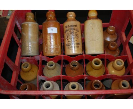 A good collection of 19th century glazed stoneware bottles to include examples for Kinman of Leamington Spa, Chapman, R White