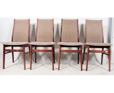 A set of 4 vintage retro Danish dining chairs by Farstrup, Denmark having the original clean velour upholstered seats and bac
