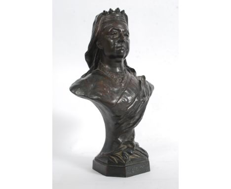 A 19th century good quality bronze 3/4 bust sculpture of Queen Victoria raised on plinth with artists signature to the base