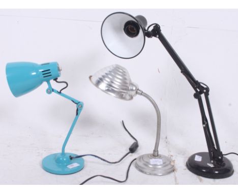 A collection of vintage anglepoise lamps to include in chrome together with a blue anglepoise and another.  Height 58cm