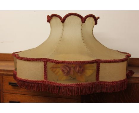 A 1930's retro standard lamp shade having braided edges with plastic panelled gallery boxes with foliates within