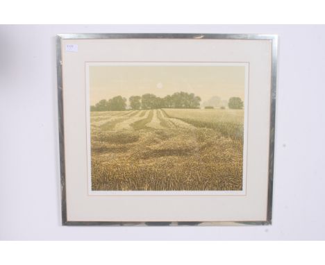 A limited edition framed and glazed Kenneth Leech Harvest Moon silkscreen print painting, signed. 35 / 200.