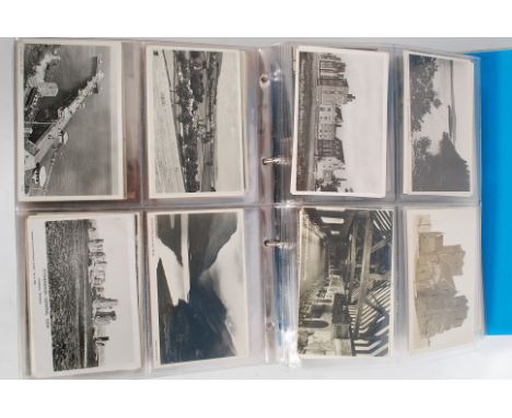 POSTCARDS: UK collection of Real Photo postcards. All small size views/topos. Blue ring binder with 480 cards 