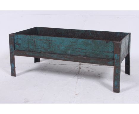 A large mid 20th century Industrial engineers tray, ideal coffee table conversion having blue enamel paint finish.  H33cm x W