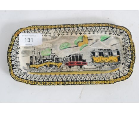 A rare and interesting Victorian transfer printed Railway R&B china pin dish / plate. Depicting a Stephenson's' Rocket style 