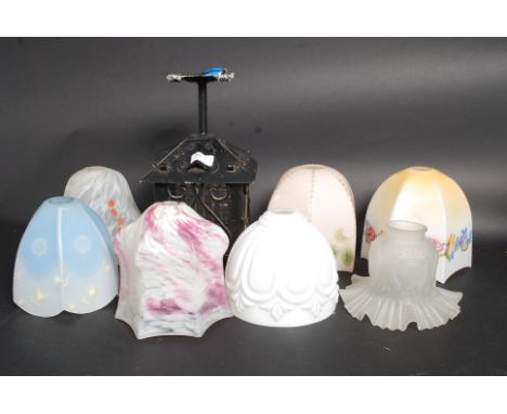 A collection of 8x vintage glass light / lamp shades including coloured, Art Deco and others etc.