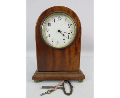 J.B Inglis &amp; Son York vintage wooden mantle clock, 8 1/2" tall with key and in running order.