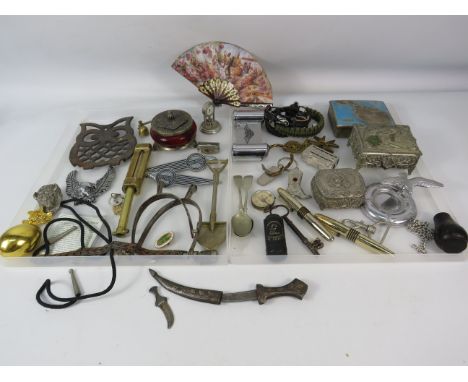 Mixed collectables lot to include Harley Davidson badges, key rings, trinket boxes etc.