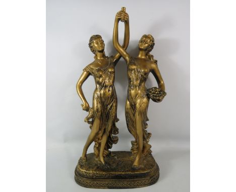 Large vintage Art Nouveau styale figural lamp base 23" tall and 13.5" wide.