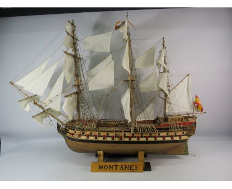 Very large handmade model of the spanish ship Montanes, 35" tall and 49" long, repair needed to top mast see pics. (PLEASE NO