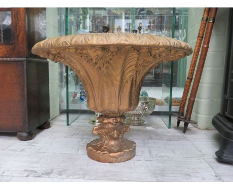 Beautifully Cast Victorian Planter/Torchier with highly defined Acanthus leaves and Eagles Heads to base. Measures 16 inches 