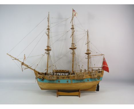 Large handmade model of the HMS Endeavour, 29" tall &amp; 34" long. (PLEASE NOTE THERE IS NO IN HOUSE POSTAGE ON THIS ITEM)