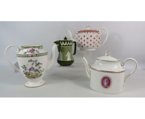 3 collectable teapots and a water jug, Carltonware, Spode etc. (one teapot missing a lid)