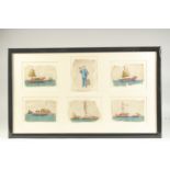 SIX 19TH CENTURY CHINESE PITH PAINTINGS, five depicting junks and one with a single figure, framed
