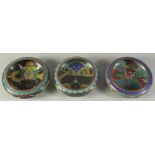 THREE CHINESE CLOISONNE DRAGON BOWLS, each approx. 14cm diameter, (3).