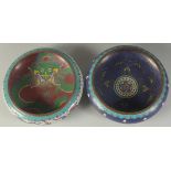 TWO LARGE CHINESE CLOISONNE BOWLS, each 20cm diameter.